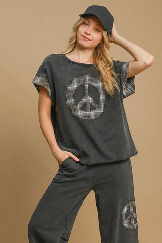 Umgee Peace Applique Round Neck French Terry Top - 1985 the VAULT Boutique