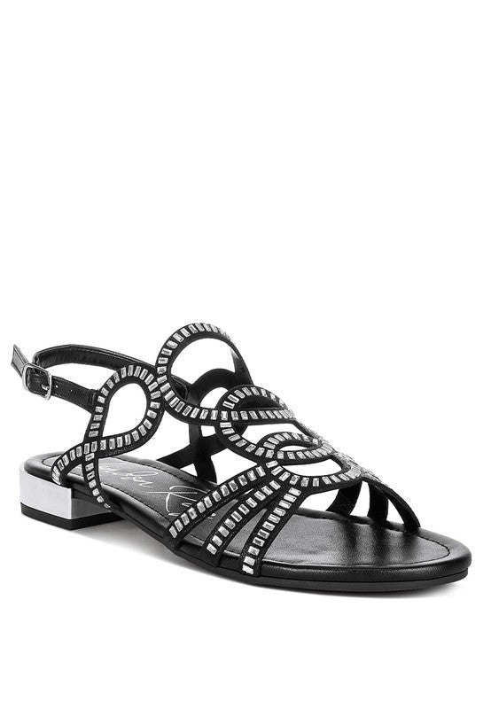 Jisters Cut Out Detail Rhinestone Flat Sandals - 1985 the VAULT Boutique