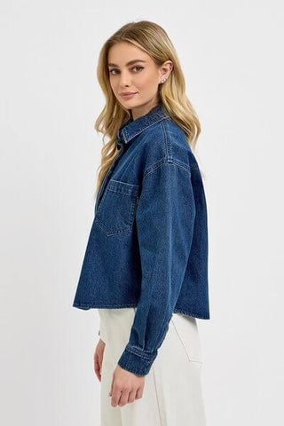 RISEN Button Up Long Sleeve Denim Shacket - 1985 the VAULT Boutique