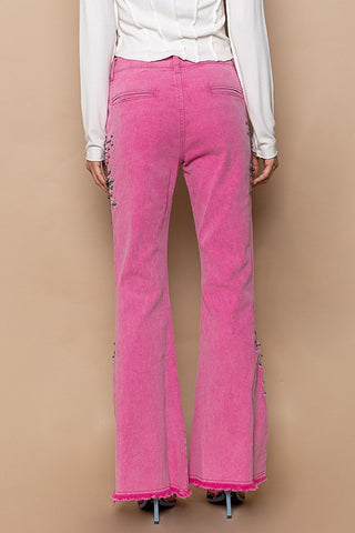 POL Raw Hem Embroidered Flare Pants - 1985 the VAULT Boutique