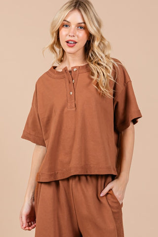 Ces Femme Half Button Half Sleeve Top and Pants Set