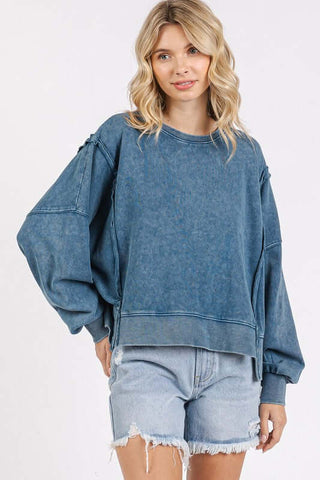 Mittoshop Side Slit Exposed Seam Round Neck Sweatshirt - 1985 the VAULT Boutique