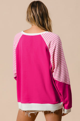 Striped Round Neck Long Sleeve Sweatshirt - 1985 the VAULT Boutique