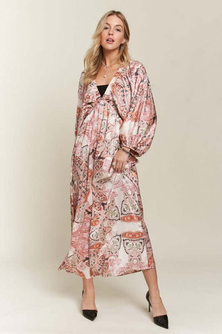 ADORA Printed V-Neck Batwing Sleeve Dress - 1985 the VAULT Boutique