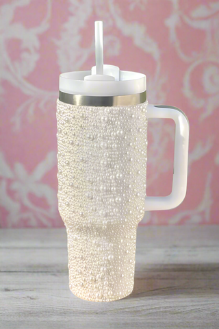 40 oz White Pearl Studded Tumbler (Pre-Order Ships February 10th) - 1985 the VAULT Boutique