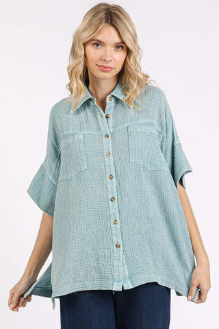 Mittoshop Mineral Wash Gauze Oversized Short Sleeve Shirt - 1985 the VAULT Boutique