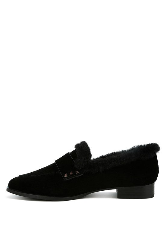 Allie Fur Trim Suede Loafers - 1985 the VAULT Boutique