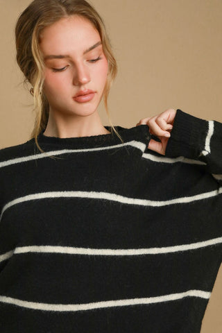 Umgee Wool Blend Striped Round Neck Sweater - 1985 the VAULT Boutique