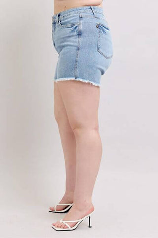 Judy Blue Full Size Tummy Control Raw Hem Denim Shorts Plus Size - 1985 the VAULT Boutique