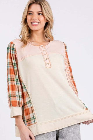 SAGE + FIG Exposed Seam Button Detail Plaid Top - 1985 the VAULT Boutique