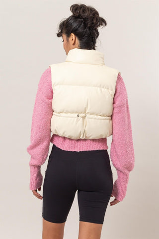 HYFVE Leather Zip Up Cropped Puffer Vest - 1985 the VAULT Boutique