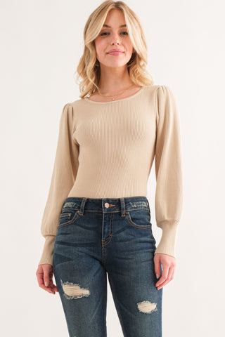 And The Why Ribbed Round Neck Puff Sleeve Bodysuit - 1985 the VAULT Boutique