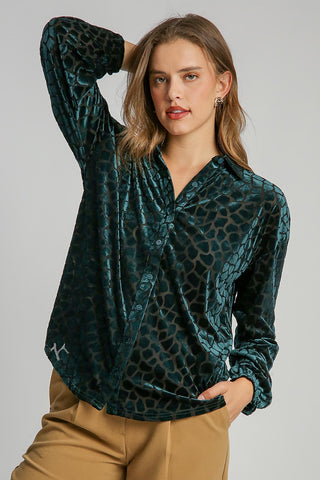 Umgee Animal Print Button Up Velvet Shirt - 1985 the VAULT Boutique