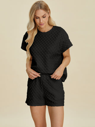 Double Take Full Size Texture T-Shirt and Shorts Set - 1985 the VAULT Boutique