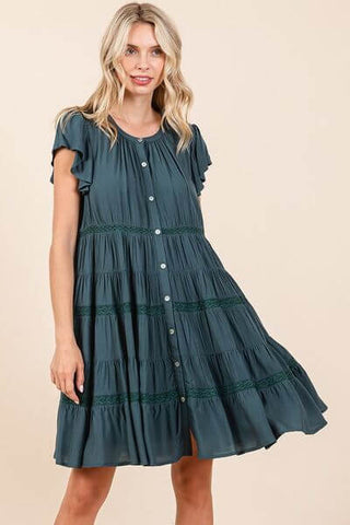 Mittoshop Lace Detail Ruffled Button Down Tiered Dress - 1985 the VAULT Boutique