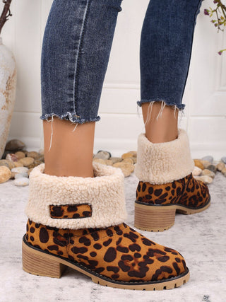 Leopard Block Heel Fuzzy Boots - 1985 the VAULT Boutique