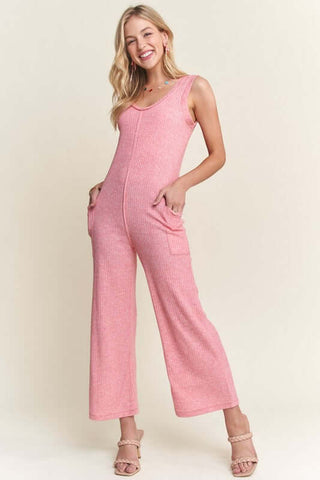 ADORA Ribbed V-Neck Wide Leg Jumpsuit with Pockets - 1985 the VAULT Boutique