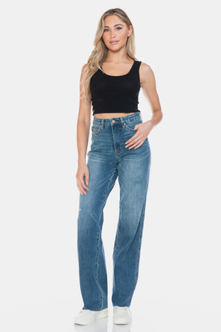 Judy Blue Full Size Tummy Control Cut Raw Hem Straight Jeans - 1985 the VAULT Boutique