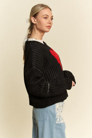 Davi & Dani Contrast Heart Dropped Shoulder Sweater - 1985 the VAULT Boutique