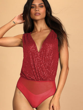 Sequin Surplice Sleeveless Bodysuit - 1985 the VAULT Boutique