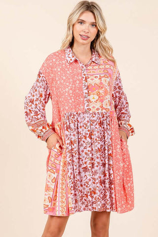 Mittoshop Floral Button Detail Long Sleeve Shirt Dress - 1985 the VAULT Boutique