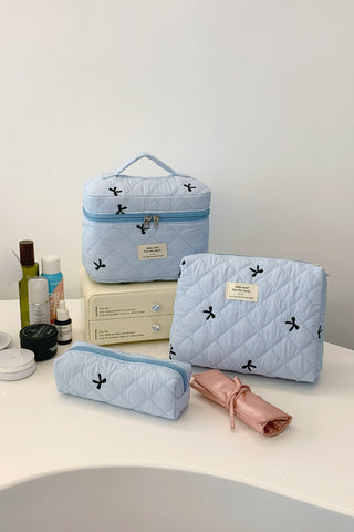 3 Piece Bow Quilted Cloth Storage Bag Set - 1985 the VAULT Boutique