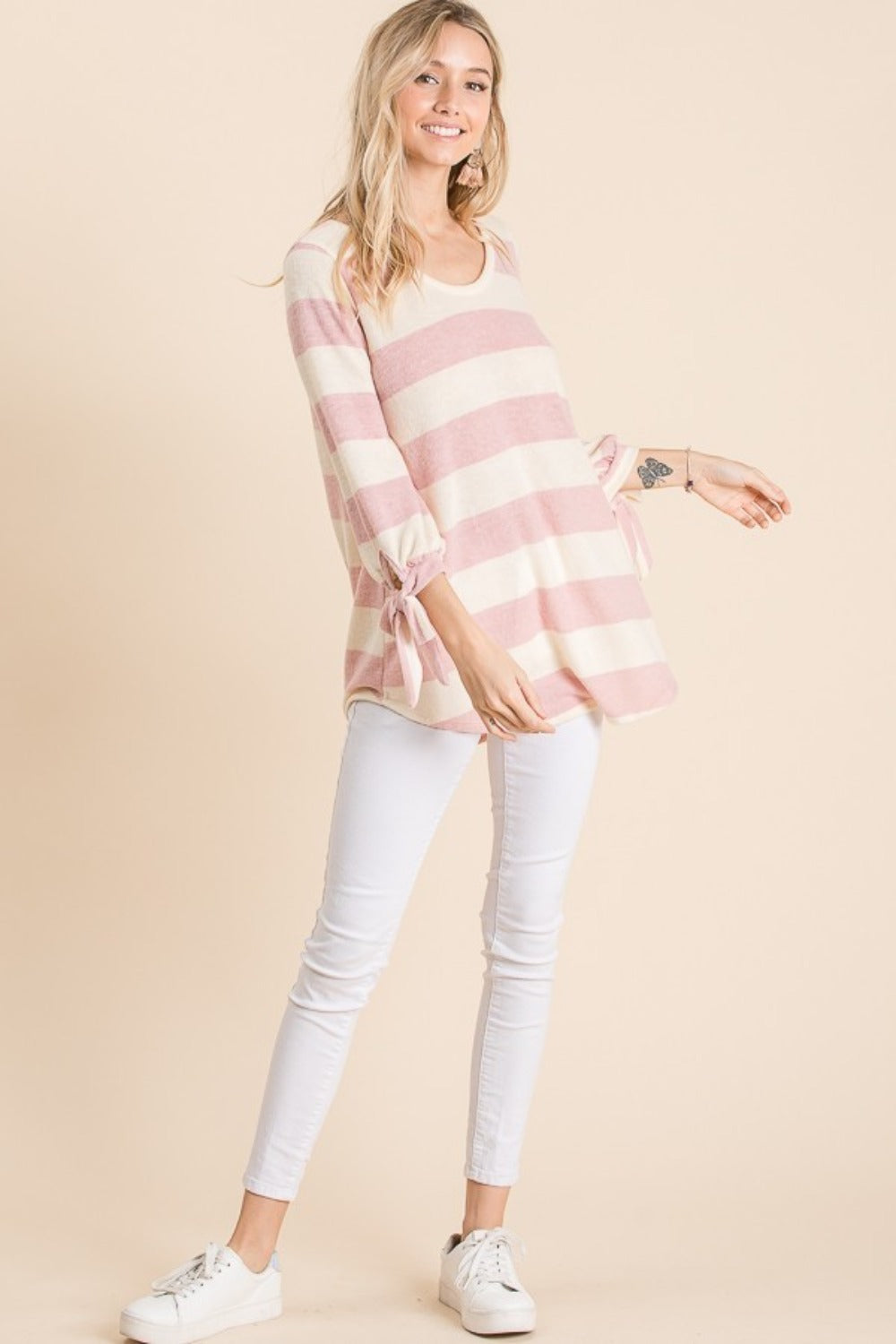 Reborn J Ribbon Cuff Contrast Striped Hacci Top - 1985 the VAULT Boutique