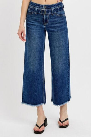 RISEN Raw Hem Wide Leg Attached Buckle Jeans - 1985 the VAULT Boutique