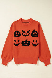 Pumpkin Pattern Round Neck Sweater - 1985 the VAULT Boutique