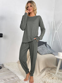 Shiny Round Neck Top and Drawstring Pants Lounge Set - 1985 the VAULT Boutique