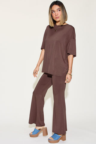 Basic Bae Full Size Bamboo Drop Shoulder T-Shirt and Flare Pants Set - 1985 the VAULT Boutique