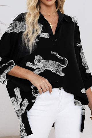 Tiger Pattern Button Up Long Sleeve Shirt - 1985 the VAULT Boutique