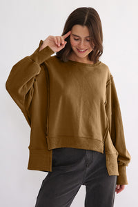 Exposed Seam High-Low Long Sleeve Sweatshirt - 1985 the VAULT Boutique