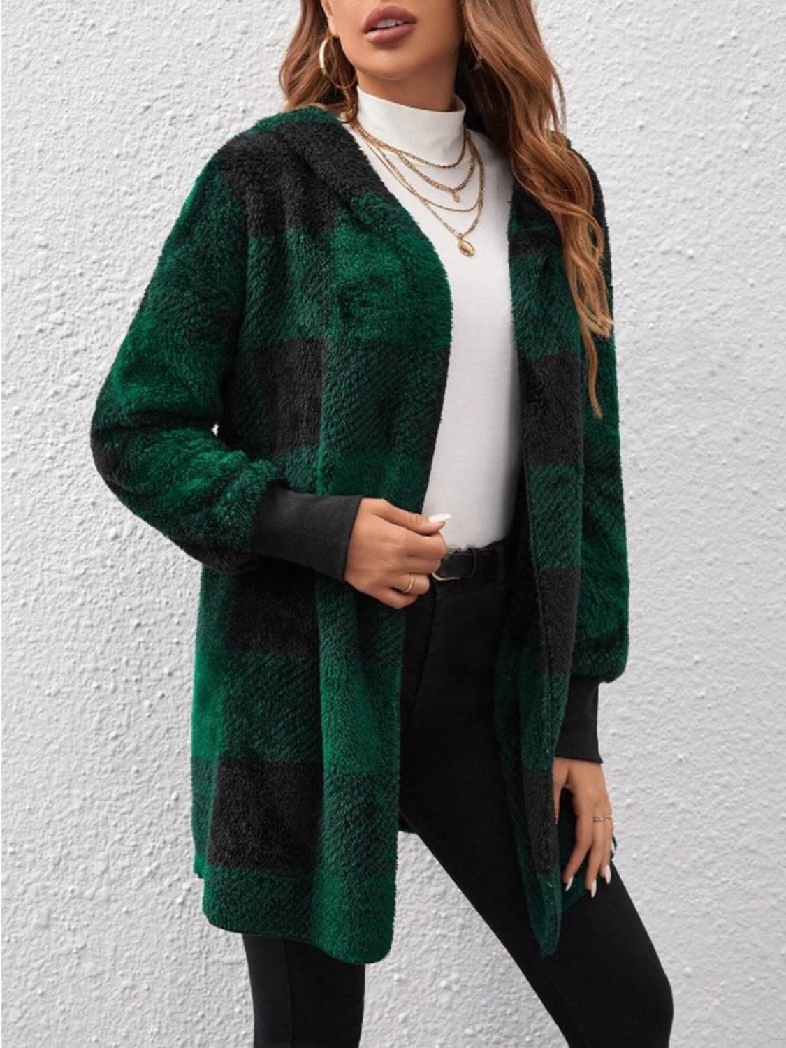 Plaid Long Sleeve Hooded Coat - 1985 the VAULT Boutique