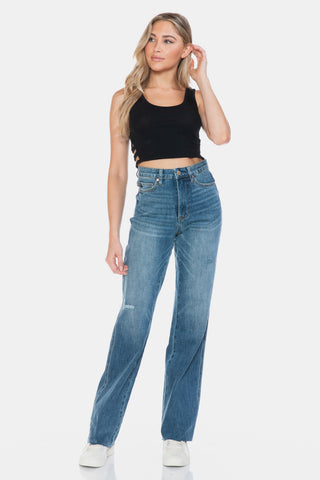 Judy Blue Full Size Tummy Control Cut Raw Hem Straight Jeans - 1985 the VAULT Boutique