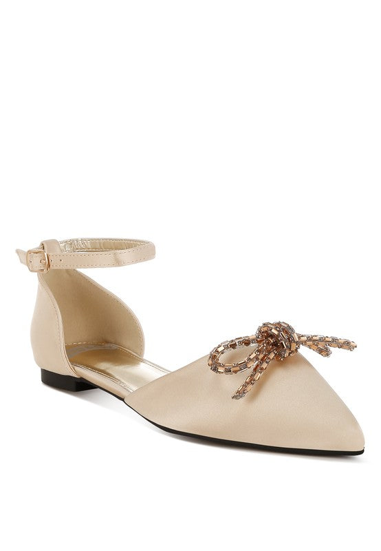 Simina Rhinestone Detail Bow Flat Sandals - 1985 the VAULT Boutique