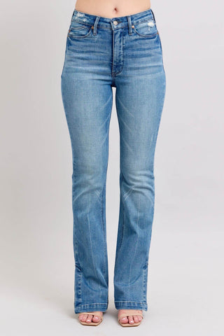 Judy Blue HW Tummy Control Vintage Wash Side Slit Slim Boot Jeans - 1985 the VAULT Boutique