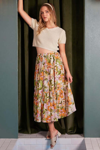 Mittoshop Flower Print Elastic Waist Tiered Skirt - 1985 the VAULT Boutique