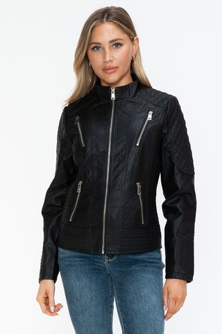 Snobbish Faux Leather Zip Up Mock Neck Jacket - 1985 the VAULT Boutique