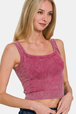 Zenana Washed Ribbed Scoop Neck Wide Strap Tank - 1985 the VAULT Boutique