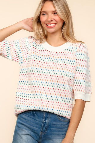 Haptics Round Neck Half Sleeve Multi Color Knit Top - 1985 the VAULT Boutique