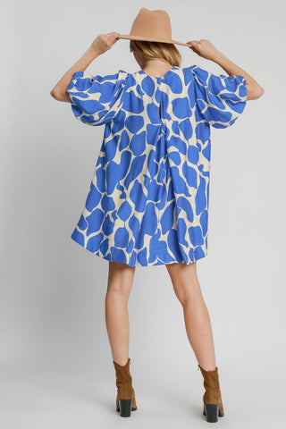 Umgee Two Tone Abstract Print Puff Sleeve Dress - 1985 the VAULT Boutique