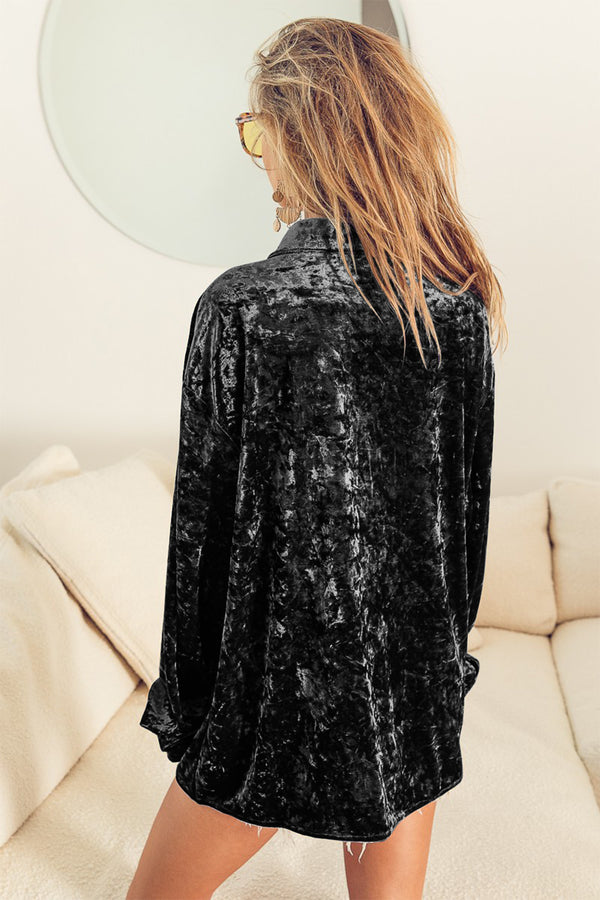 BiBi Button Up Long Sleeve Velvet Shirt - 1985 the VAULT Boutique