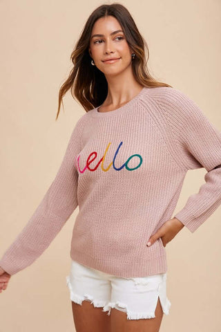 Annie Wear HELLO Embroidered Raglan Sleeve Sweater - 1985 the VAULT Boutique