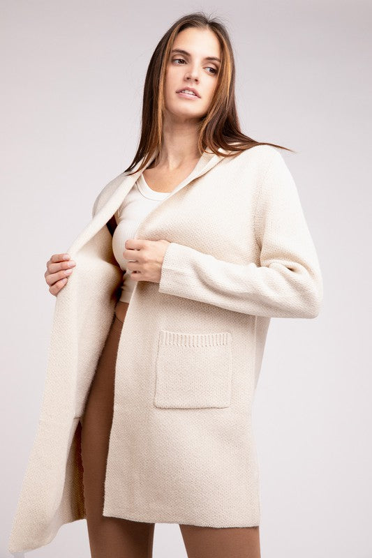 Hooded Open Front Sweater Cardigan - 1985 the VAULT Boutique