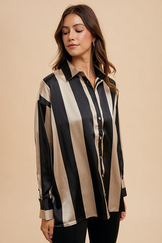 Annie Wear Striped Dropped Shoulder Button Up Shirt - 1985 the VAULT Boutique