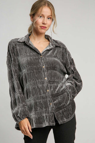 Umgee Ruched Tiered Button Up Shirt - 1985 the VAULT Boutique