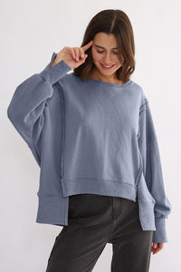 Exposed Seam High-Low Long Sleeve Sweatshirt - 1985 the VAULT Boutique