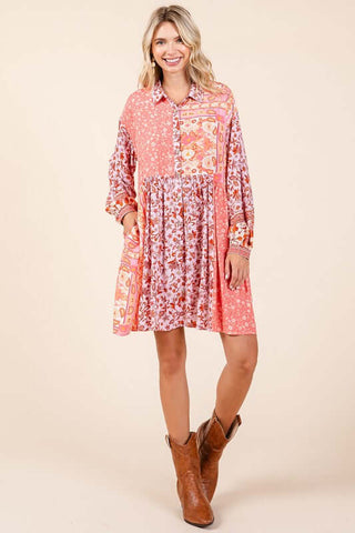 Mittoshop Floral Button Detail Long Sleeve Shirt Dress - 1985 the VAULT Boutique