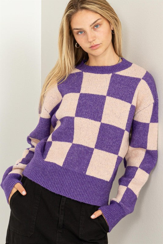 Weekend Chills Checkered Long Sleeve Sweater - 1985 the VAULT Boutique